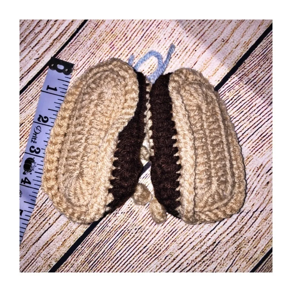 Homemade Infant Booties Size 6-12M Brown